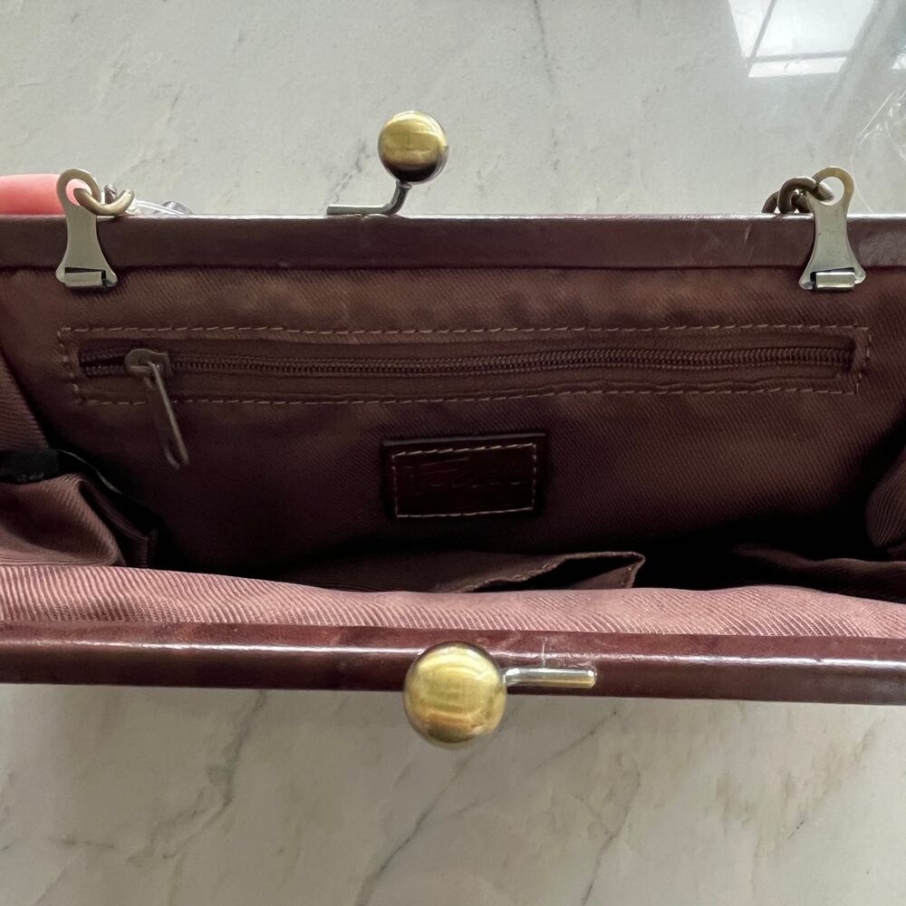 Fossil Blakely Frame Clutch Patchwork Leather Kiss Lock Bag Purse NWT - Picture 10 of 15